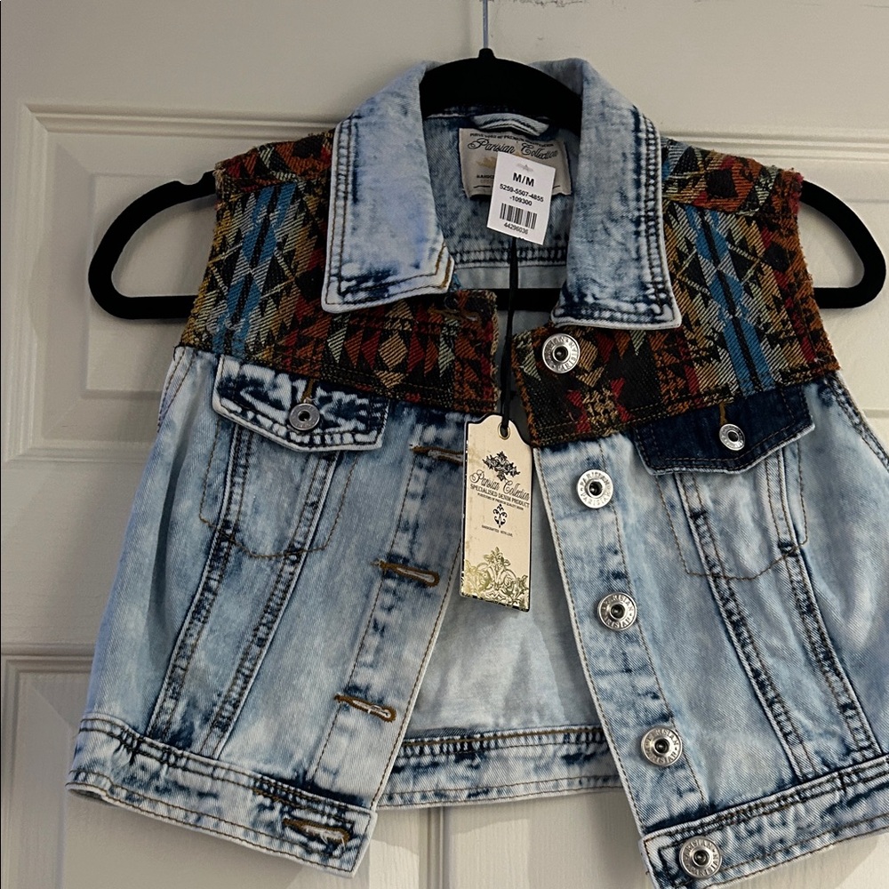 Parisian Collection Blue and Multicolor Jean Jacket